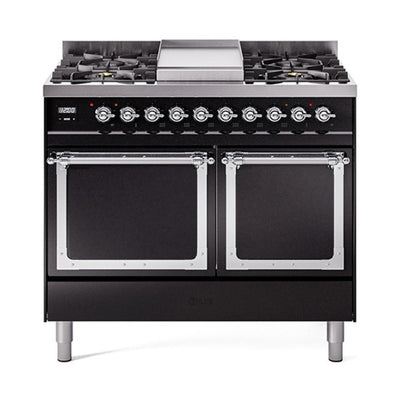 ILVE UND40FQNMPBKCLP Nostalgie II Noblesse 40 inch Dual Fuel Range (Liquid Propane, Solid Door, Glossy Black, Chrome)