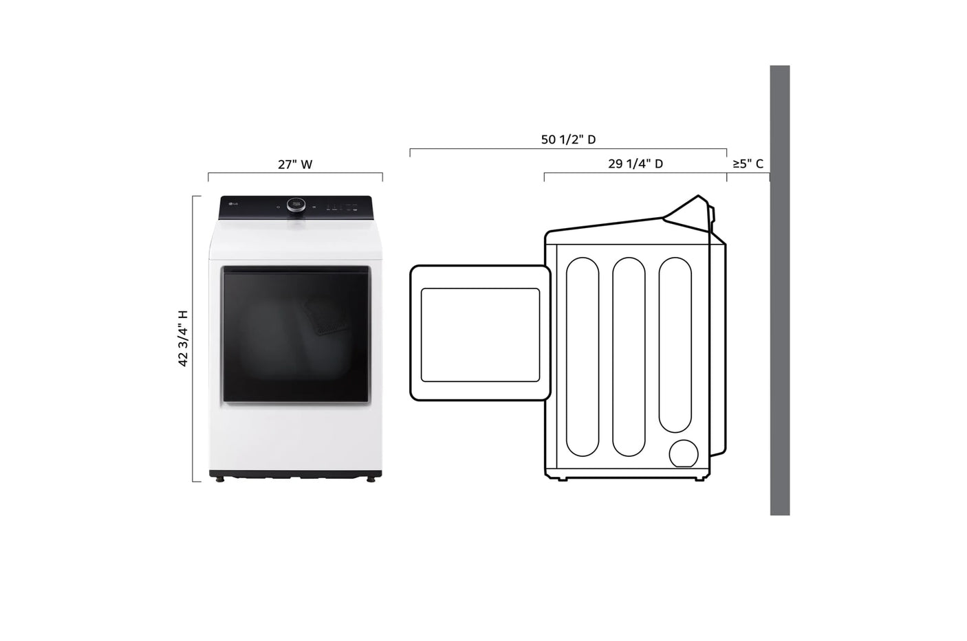 7.3 cu.ft. Ultra Large High Efficiency Electric TurboSteam™ LG EasyLoad™ Door, Wi-Fi Connectivity, White