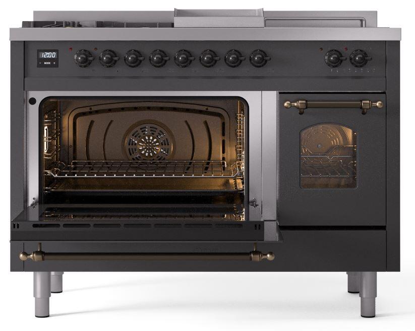 Nostalgie II 48 Inch Dual Fuel Liquid Propane Freestanding Range in Matte Graphite with Bronze Trim