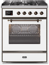 Majestic II 30 Inch Dual Fuel Liquid Propane Freestanding Range in White with Bronze Trim