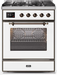 Majestic II 30 Inch Dual Fuel Liquid Propane Freestanding Range in White with Bronze Trim