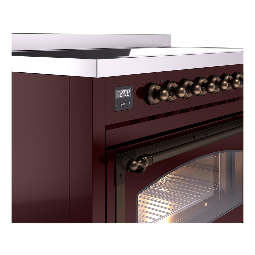 ILVE UNI486NMPBUB Nostalgie II Noblesse 48 inch Induction Range (Triple Glass Door, Burgundy, Burnished)