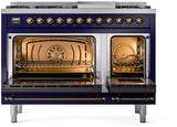 Nostalgie II 48 Inch Dual Fuel Natural Gas Freestanding Range in Blue with Bronze Trim