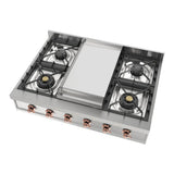 ILVE UHCP36FNSSP Nostalgie II 36 inch Built-In Gas Rangetop with 6 Burners and Griddle, in Stainless Steel (Natural Gas, Copper)