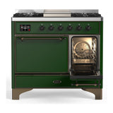 ILVE UMD40FQNR3EGBLP Majestic III 40 inch Dual Fuel Range with 6 Burners and Griddle, Dual Function Burner up to 25,000 BTU (Liquid Propane, Solid Door, Emerald Green, Burnished)