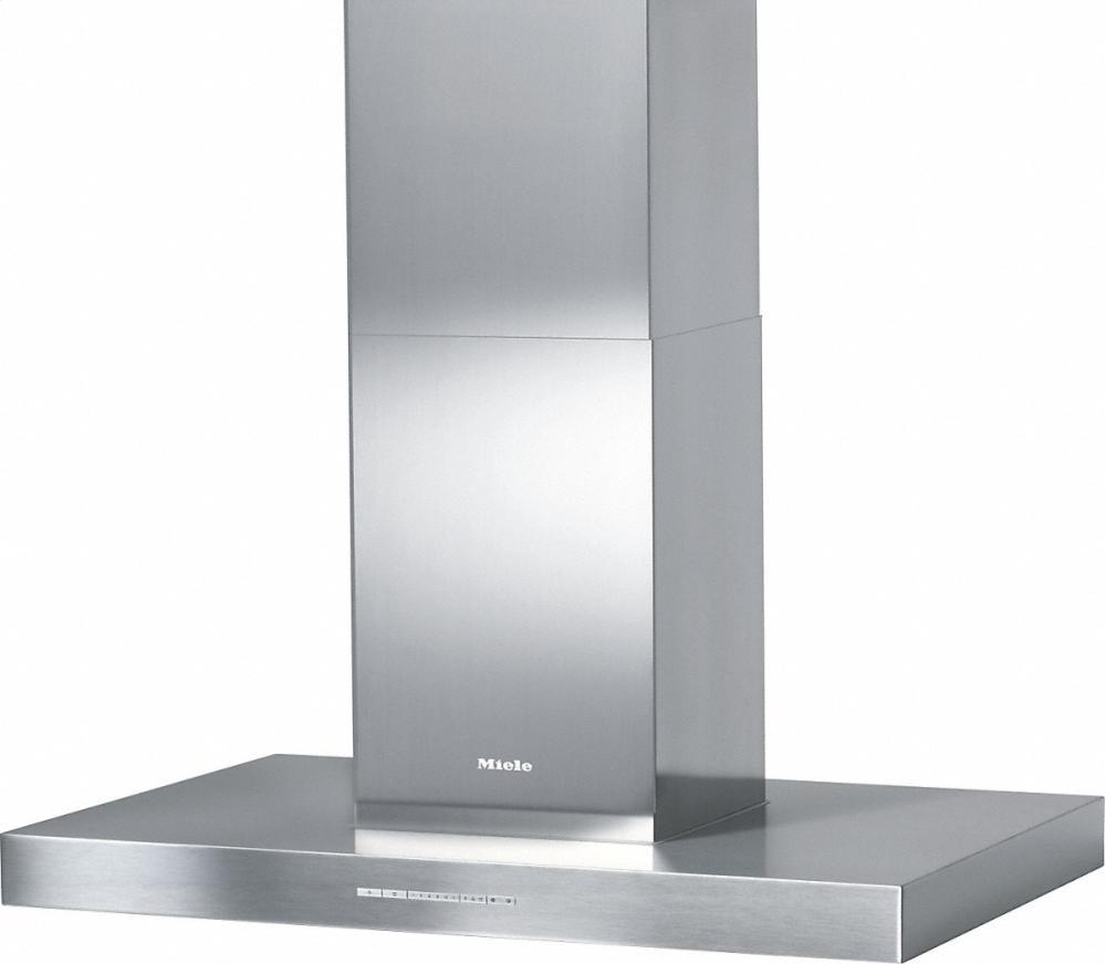 DA 6596 D Puristic Canto AM Island d(eback)cor hood with energy-efficient LED lighting and backlit controls for easy use.
