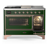 ILVE UM48FSNR3EGP Majestic III 48 inch Dual Fuel Range with 5 Black Brass Burners, Griddle and French Top, Dual Function Burner up to 25,000 BTU (Natural Gas, Triple Glass Door, Emerald Green, Copper)