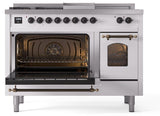 Nostalgie II 48 Inch Dual Fuel Natural Gas Freestanding Range in White with Bronze Trim