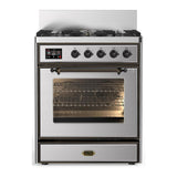 ILVE UM30NR3SSBLP Majestic III 30 inch Dual Fuel Range with 5 Black Brass Burners, Dual Function Burner up to 25,000 BTU (Liquid Propane, Triple Glass Door, Stainless Steel, Burnished)