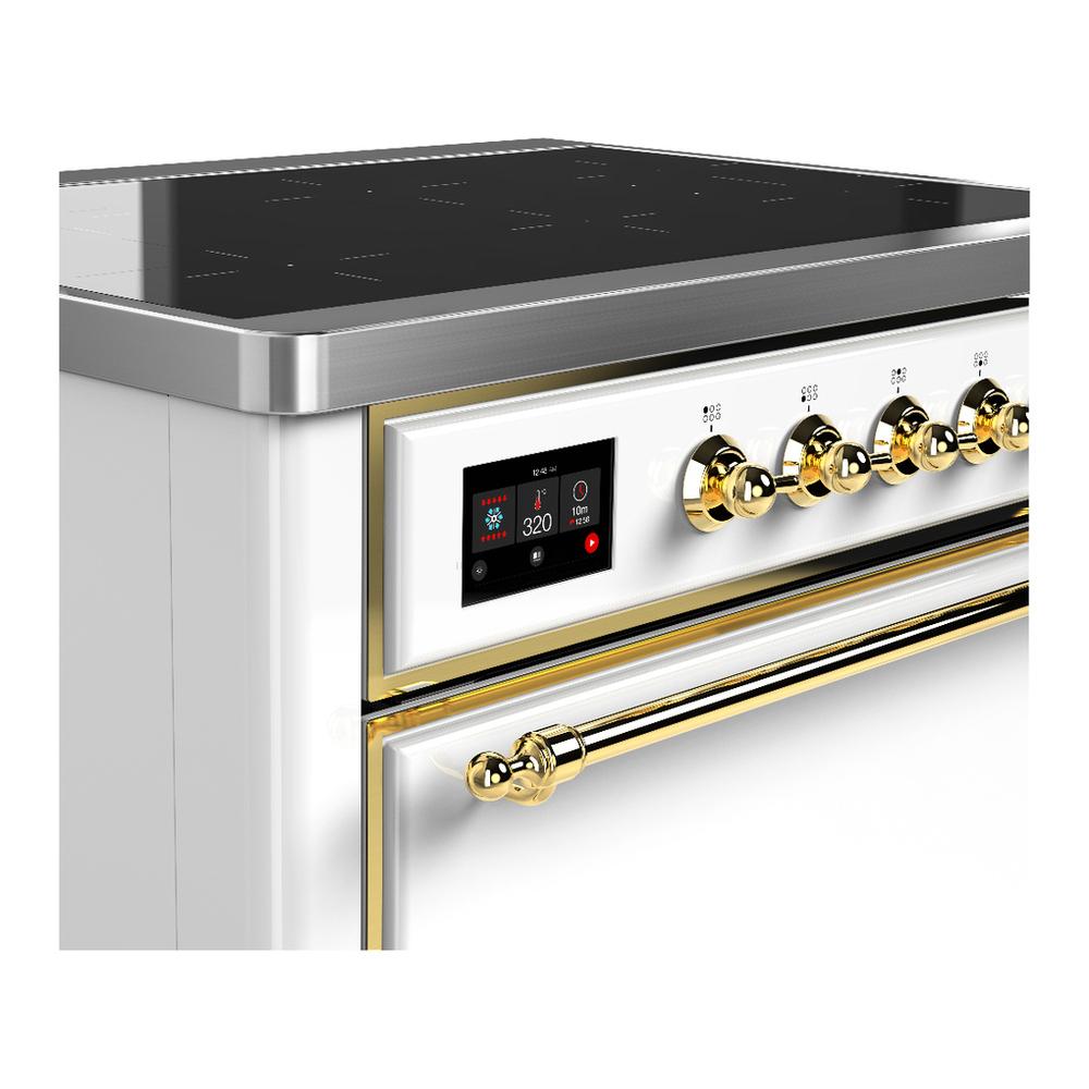 ILVE UMIB36QNR3WHG Majestic III 36 inch Induction Range with 6 Elements, 3.5 cu. ft. Total Oven Capacity (Solid Door, White, Brass)