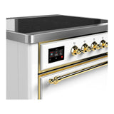ILVE UMIB36QNR3WHG Majestic III 36 inch Induction Range with 6 Elements, 3.5 cu. ft. Total Oven Capacity (Solid Door, White, Brass)