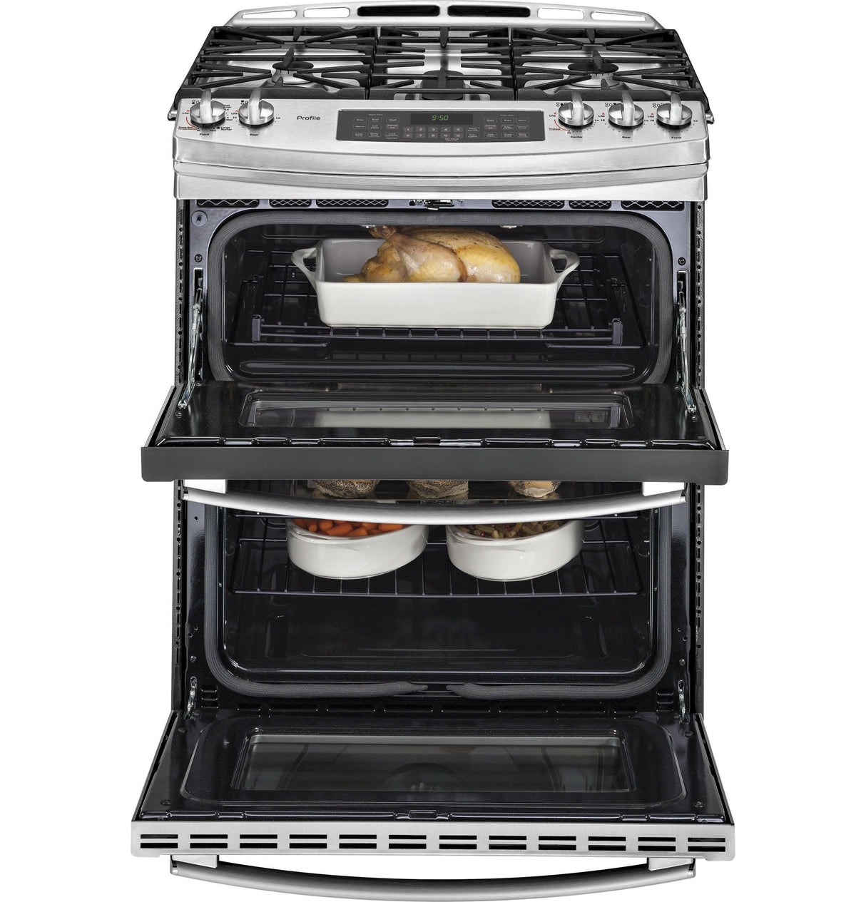 GE Profile™ Series 30" Slide-In Front Control Double Oven Gas Range