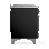ILVE UM48FSQNR3BKC Majestic III 48 inch Dual Fuel Range with 5 Black Brass Burners, Griddle and French Top, Dual Function Burner up to 25,000 BTU (Natural Gas, Solid Door, Glossy Black, Chrome)