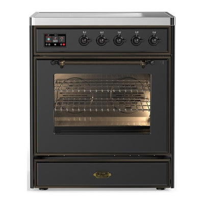 ILVE UMIB30NR3MGB Majestic III 30 inch Induction Range with 4 Elements, 4 cu. ft. Oven Capacity (Triple Glass Door, Graphite Matte, Burnished)