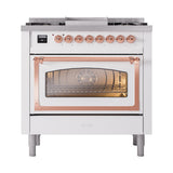 ILVE UN36FNMPWHP Nostalgie II Noblesse 36 inch Dual Fuel Range (Natural Gas, Triple Glass Door, White, Copper)