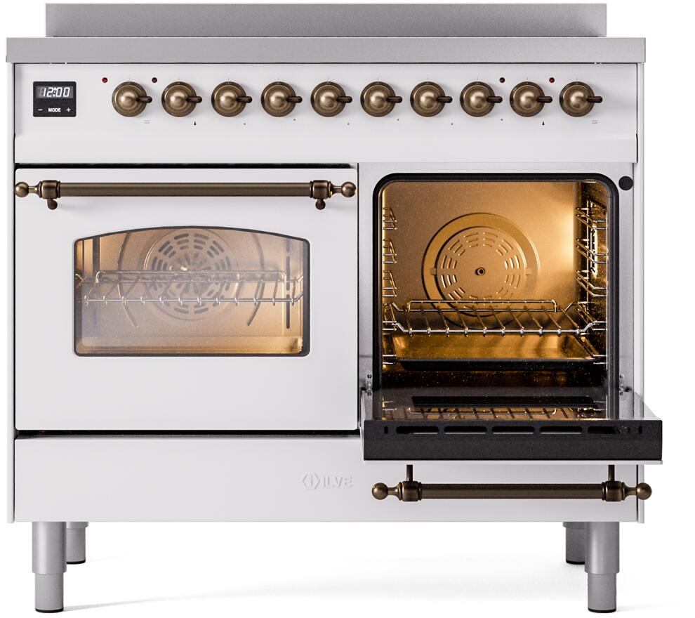 Nostalgie II 40 Inch Electric Freestanding Range in White with Bronze Trim