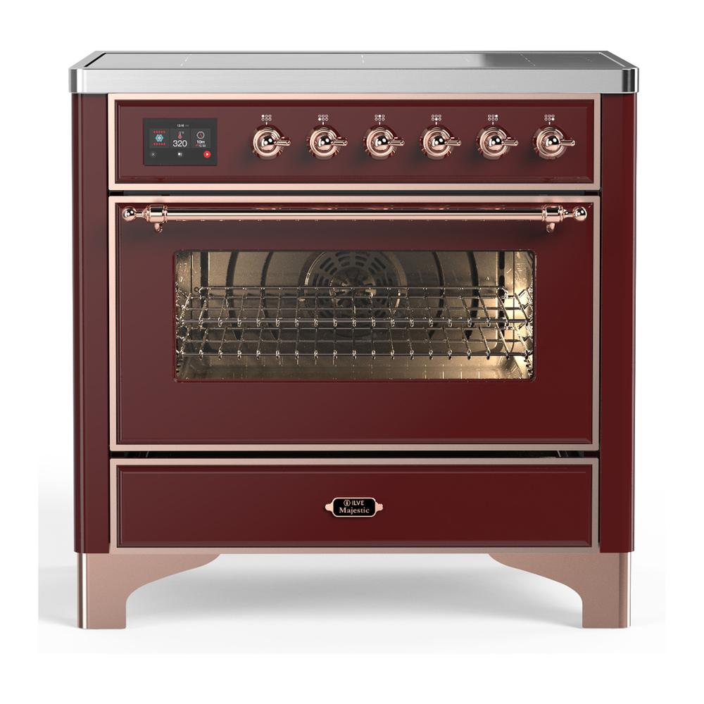ILVE UMIB36NR3BUP Majestic III 36 inch Induction Range with 6 Elements, 3.5 cu. ft. Total Oven Capacity (Triple Glass Door, Burgundy, Copper)