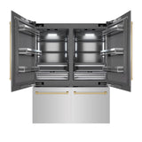 ZLINE Autograph Edition 60 in. 32.2 cu. ft. French Door Built-In Bottom Freezer Refrigerator with Water Dispenser and Ice Maker in Stainless Steel with Graphite Gray Interior and Champagne Bronze Accents (GRBIVZ-304-60CB)