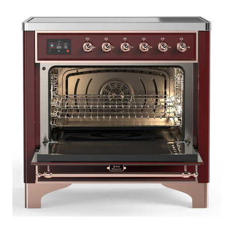 ILVE UMIB36NR3BUP Majestic III 36 inch Induction Range with 6 Elements, 3.5 cu. ft. Total Oven Capacity (Triple Glass Door, Burgundy, Copper)