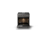 30"W. Dual Fuel Range (Finish: Damascus Gray, Trim: Polished Chrome, Fuel: Natural Gas)