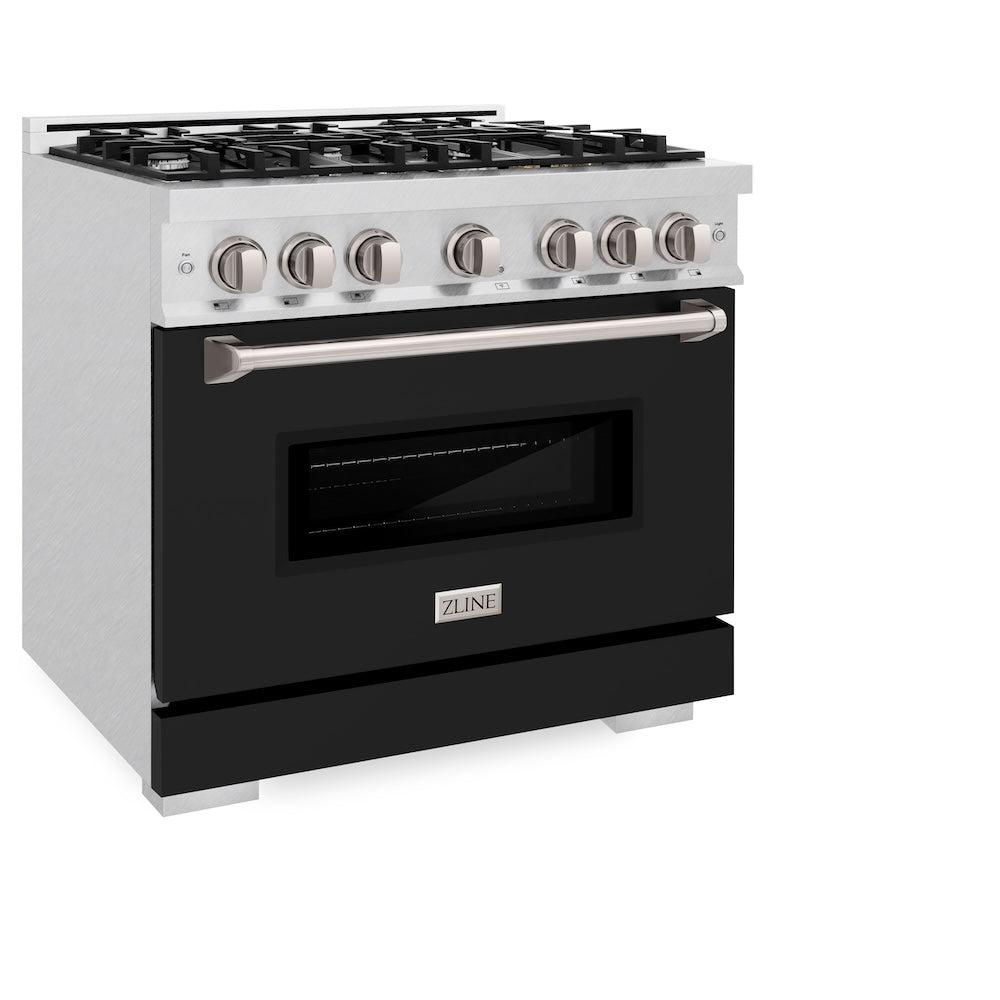 ZLINE 36 in. 5.2 cu. ft. Classic Dual Fuel Range with 6 Burner Gas Cooktop and Electric Convection Oven in DuraSnow' Stainless Steel with Black Matte Door (CDRS-BLM-36)