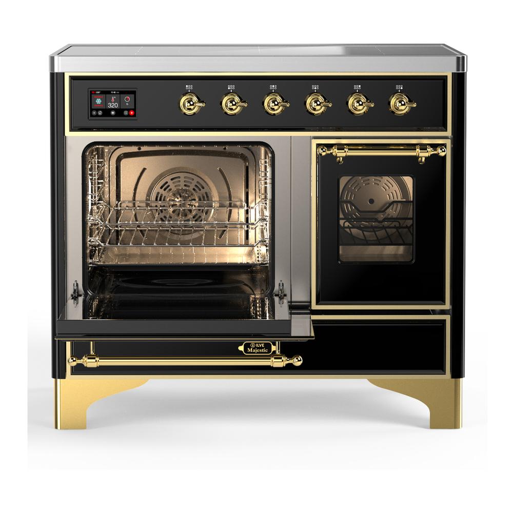 ILVE UMDIB40NR3BKG Majestic III 40 inch Induction Range with 6 Elements, 3.82 cu. ft. Total Oven Capacity (Triple Glass Door, Glossy Black, Brass)