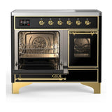 ILVE UMDIB40NR3BKG Majestic III 40 inch Induction Range with 6 Elements, 3.82 cu. ft. Total Oven Capacity (Triple Glass Door, Glossy Black, Brass)