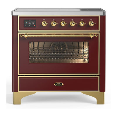 ILVE UMIB36NR3BUG Majestic III 36 inch Induction Range with 6 Elements, 3.5 cu. ft. Total Oven Capacity (Triple Glass Door, Burgundy, Brass)