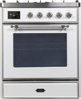 Majestic II 30 Inch Dual Fuel Natural Gas Freestanding Range in White with Chrome Trim
