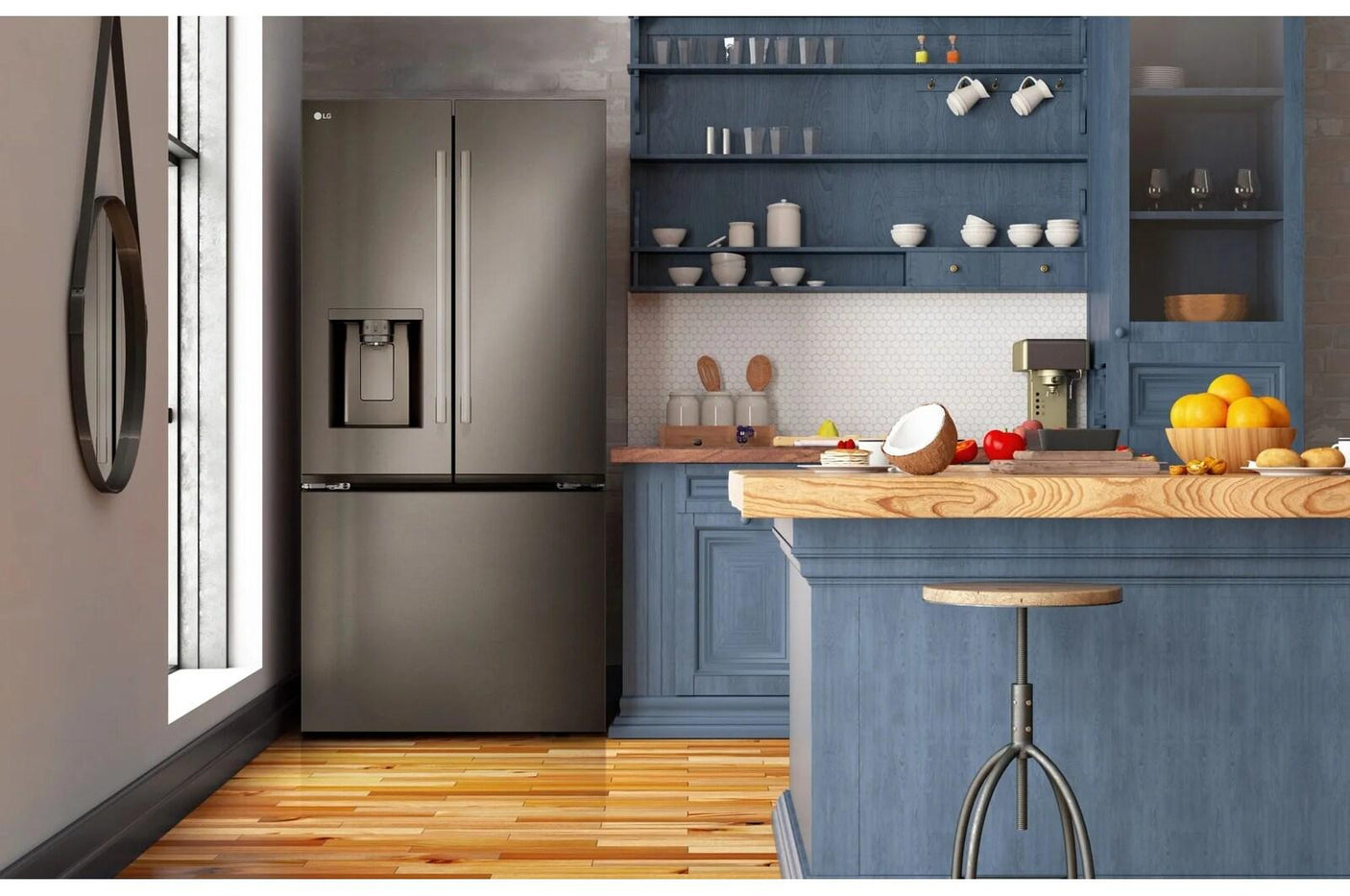 25 cu.ft. 3-Door French Door Refrigerator with NEW Hybrid Handle Design and External Ice and Water Dispenser