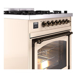 ILVE UN30NMPAWB Nostalgie II Noblesse 30 inch Dual Fuel Range (Natural Gas, Triple Glass Door, Antique White, Burnished)
