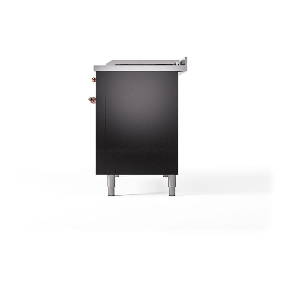 ILVE UN48FSQNMPBKP Nostalgie II Noblesse 48 inch Dual Fuel Range (5 Sealed Burners + Griddle + French Top, Natural Gas, Solid Door, Glossy Black, Copper)