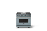 36"W. Sealed Burner Gas Range (Burner: 4g, Finish: November Sky, Trim: Polished Chrome, Fuel: Natural Gas)