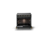 36"W. Induction Range (Finish: Antique Bronze, Trim: Brushed Brass)