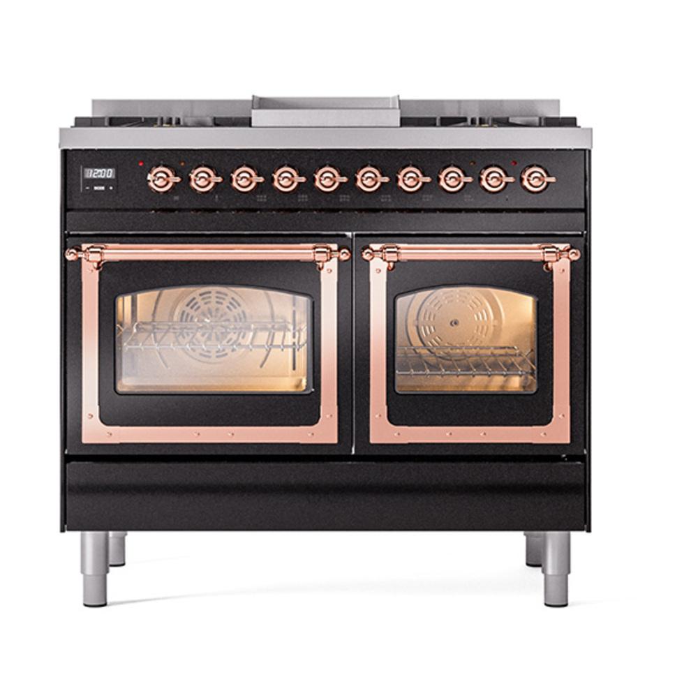 ILVE UND40FNMPBKPLP Nostalgie II Noblesse 40 inch Dual Fuel Range (Liquid Propane, Triple Glass Door, Glossy Black, Copper)