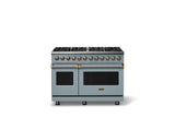 48"W. Dual Fuel Range (Burner: 8b, Finish: November Sky, Trim: Brushed Brass, Fuel: Propane)
