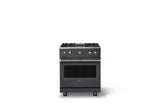 30"W. Sealed Burner Gas Range (Finish: Cast Black, Trim: Brushed Brass, Fuel: Natural Gas)