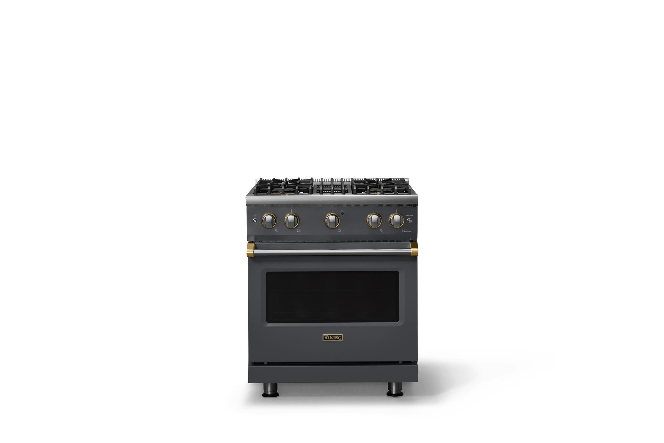 30"W. Sealed Burner Gas Range (Finish: Cast Black, Trim: Brushed Brass, Fuel: Natural Gas)