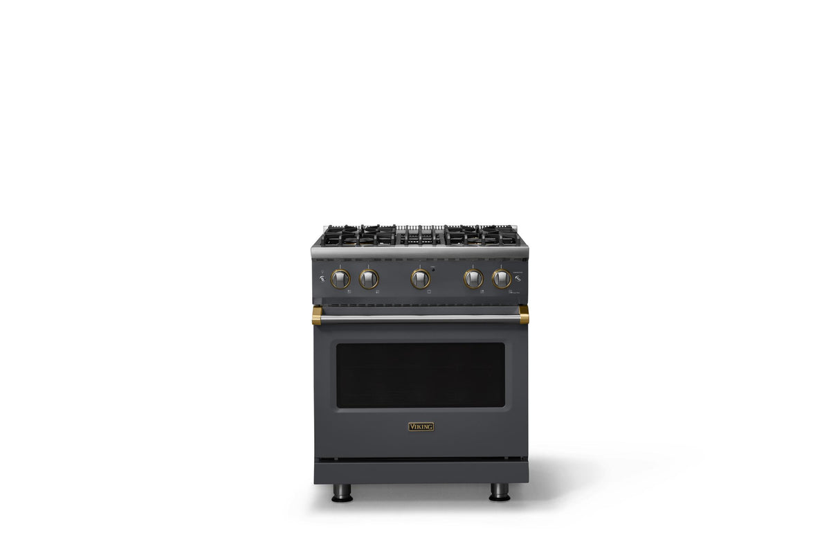 30"W. Sealed Burner Gas Range (Finish: Cast Black, Trim: Brushed Brass, Fuel: Propane)