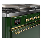 ILVE UM60FSQNR3EGGLP Majestic III 60 inch Dual Fuel Range with 7 Burners, Griddle and French Top, Dual Function Burner with up to 25,000 BTU (Liquid Propane, Solid Door, Emerald Green, Brass)