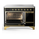 ILVE UMIB48QNR3BKG Majestic III 48 inch Induction Range with 6 Elements, 5.02 cu. ft. Total Oven Capacity (Solid Door, Glossy Black, Brass)