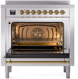 Nostalgie II 36 Inch Electric Freestanding Range in Stainless Steel with Brass Trim