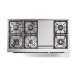 ILVE UN48FNMPEGGLP Nostalgie II Noblesse 48 inch Dual Fuel Range (8 Sealed Burners + Griddle, Liquid Propane, Triple Glass Door, Emerald Green, Brass)
