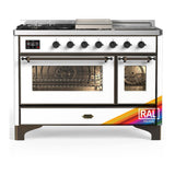 ILVE UM48FSNR3RABLP Majestic III 48 inch Dual Fuel Range with 5 Black Brass Burners, Griddle and French Top, Dual Function Burner up to 25,000 BTU (Liquid Propane, Triple Glass Door, RAL, Burnished)