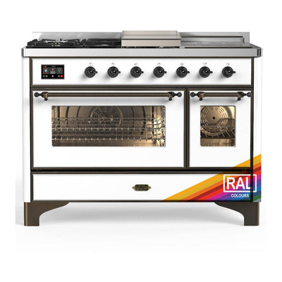 ILVE UM48FSNR3RABLP Majestic III 48 inch Dual Fuel Range with 5 Black Brass Burners, Griddle and French Top, Dual Function Burner up to 25,000 BTU (Liquid Propane, Triple Glass Door, RAL, Burnished)
