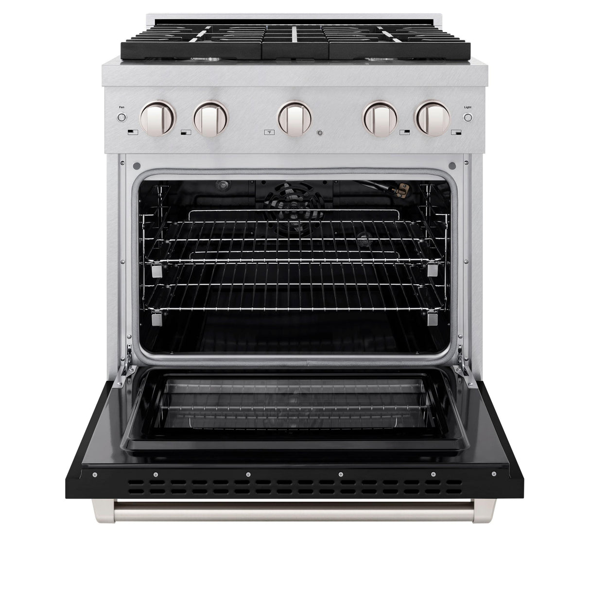ZLINE 30 in. 4.2 cu. ft. 4 Burner Gas Range with Convection Gas Oven in DuraSnow' Stainless Steel with Black Matte Door (SGRS-BLM-30)