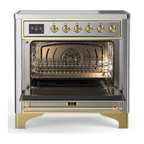 ILVE UMIB36NR3SSG Majestic III 36 inch Induction Range with 6 Elements, 3.5 cu. ft. Total Oven Capacity (Triple Glass Door, Stainless Steel, Brass)