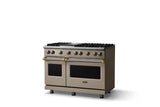 48"W. Sealed Burner Gas Range (Burner: 6g, Finish: Nantucket, Trim: Brushed Brass, Fuel: Natural Gas)