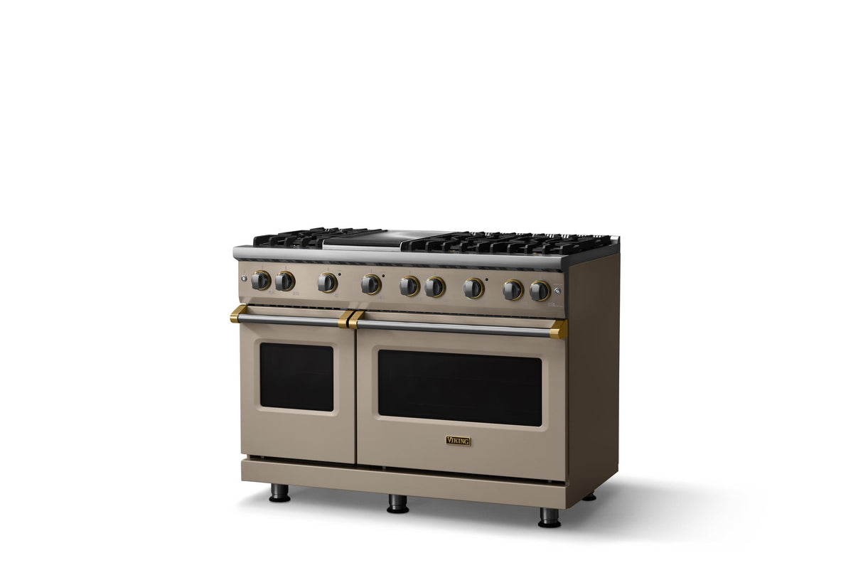 48"W. Sealed Burner Gas Range (Burner: 6g, Finish: Nantucket, Trim: Brushed Brass, Fuel: Propane)