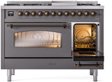 Nostalgie II 48 Inch Dual Fuel Liquid Propane Freestanding Range in Matte Graphite with Bronze Trim